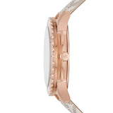 Michael Kors Runway Quartz Rose Gold Dial White Leather Strap Watch For Women - MK6980