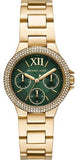 Michael Kors Camille Multifunction Green Dial Gold Steel Strap Watch For Women - MK6981