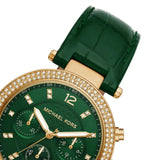 Michael Kors Parker Chronograph Green Dial Green Leather Strap Watch For Women - MK6985