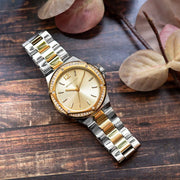 Michael Kors Lennox Three-Hand Gold Dial Two Tone Steel Strap Watch For Women  - MK6988