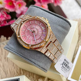 Michael Kors Lennox Three Hand Crystals Rose Gold Dial Rose Gold Steel Strap Watch For Women - MK6992