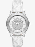 Michael Kors Runway Three Hand White Dial White Leather Strap Watch For Women - MK6998