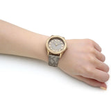 Michael Kors Runway Three Hand Quartz Gold Dial Brown Leather Strap Watch For Women - MK6999