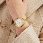 Michael Kors Mindy Three Hand White Dial Rose Gold Steel Strap Watch for Women - MK7078