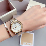 Michael Kors Mindy Three Hand White Dial Two Tone Steel Strap Watch For Women - MK7084