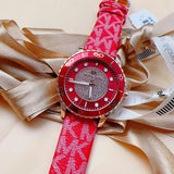 Michael Kors Runway Three-Hand Quartz Red Dial Red Leather Strap Watch For Women - MK7179