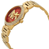 Michael Kors Camille Analog Red Dial Gold Steel Strap Watch For Women - MK7196