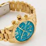 Michael Kors Lexington Chronograph Blue Dial Gold Steel Strap Watch For Women - MK7216