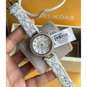 Michael Kors Parker Chronograph White Dial White Leather Strap Watch For Women - MK7226