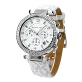 Michael Kors Parker Chronograph White Dial White Leather Strap Watch For Women - MK7226