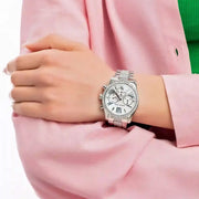 Michael Kors Lexington Chronograph White Dial Silver Steel Strap Watch For Women - MK7243