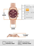 Michael Kors Lexington Chronograph Red Dial Rose Gold Steel Strap Watch For Women - MK7275