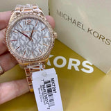 Michael Kors Layton Three Hand Silver Dial Rose Gold Steel Strap Watch For Women - MK7297