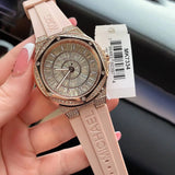 Michael Kors Lennox Three-Hand Analog White Dial Pink Silicone Strap Watch For Women - MK7334