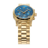 Michael Kors Runway Chronograph Blue Dial Gold Steel Strap Watch For Women - MK7353