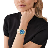 Michael Kors Runway Chronograph Blue Dial Gold Steel Strap Watch For Women - MK7353