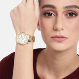 Michael Kors Everest Three-Hand Mother of Pearl White Dial Gold Steel Strap Watch For Women - MK7363