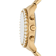 Michael Kors Berkley Chronograph Black Dial Gold Steel Strap Watch For Women - MK7414