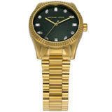 Michael Kors Lexington Three Hand Green Dial Gold Steel Strap Watch For Women - MK7449