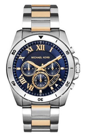 Michael Kors Brecken Chronograph Blue Dial Two Tone Steel Strap Watch For Men - MK8437