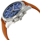 Michael Kors Lexington Chronograph Blue Dial Brown Leather Strap Watch For Men - MK8537