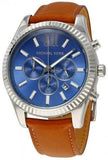 Michael Kors Lexington Chronograph Blue Dial Brown Leather Strap Watch For Men - MK8537