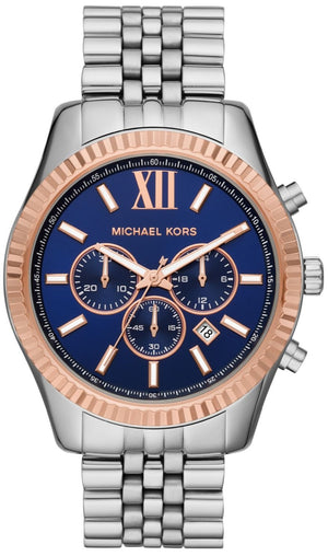 Michael Kors Lexington Chronograph Blue Dial Silver Steel Strap Watch For Men - MK8689