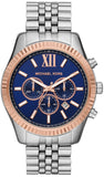 Michael Kors Lexington Chronograph Blue Dial Silver Steel Strap Watch For Men - MK8689