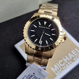 Michael Kors Everest Three-Hand Black Dial Gold Steel Strap Watch For Men - MK9078