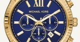 Michael Kors Lexington Chronograph Blue Dial Gold Steel Strap Watch for Men - MK9153