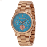 Michael Kors Runway Chronograph Turquoise Dial Rose Gold Steel Strap Watch For Women - MK6164