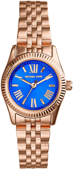 Michael Kors Lexington Quartz Blue Dial Rose Gold Steel Strap Watch For Women - MK3272