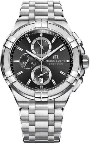 Maurice Lacroix Aikon Chronograph Black Dial Silver Steel Strap Watch for Men - AI1018-SS002-330-1