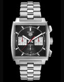 Tag Heuer Monaco Automatic Chronograph Black Dial Silver Steel Strap Watch for Men - CBL2113.BA0644