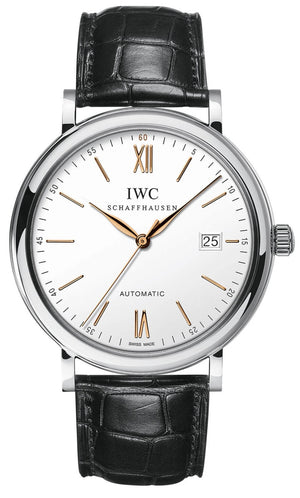 IWC Portofino Automatic White Dial Black Leather Strap Watch for Men - IW356517