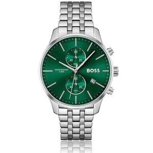 Hugo Boss Associate Chronograph Green Dial Silver Steel Strap Watch for Men - 1513975