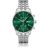 Hugo Boss Associate Chronograph Green Dial Silver Steel Strap Watch for Men - 1513975