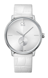 Calvin Klein Accent Silver Dial White Leather Strap Watch for Women - K2Y211K6