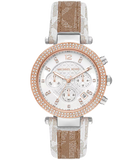 Michael Kors Parker Chronograph White Dial Two Tone Leather Strap Watch For Women - MK6950