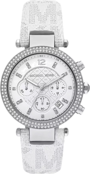 Michael Kors Parker Chronograph White Dial White Leather Strap Watch For Women - MK7226