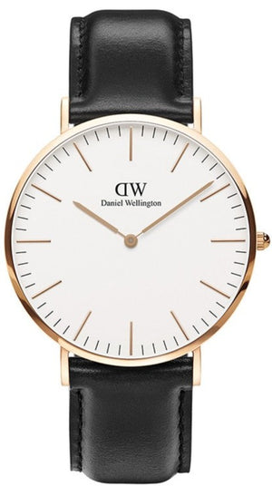 Daniel Wellington Classic Sheffield White Dial Black Leather Strap Watch For Men - DW00100007