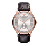 Emporio Armani Classic Analog Silver Dial Brown Leather Strap Watch For Men - AR9101