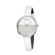 Calvin Klein Rise White Grey Dial White Leather Strap Watch for Women - K7A231L6