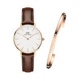 Daniel Wellington Petite St Mawes White Dial Brown Leather Strap Watch For Women - DW00100175