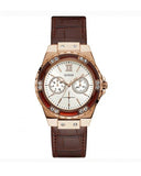 Guess Limelight Analog White Dial Brown Leather Strap Watch For Women - W0775l14