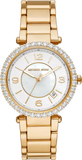 Michael Kors Parker Mother of Pearl White Dial Gold Steel Strap Watch For Women - MK4693