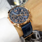 Guess Horizon Chronograph Blue Dial Blue Leather Strap Watch For Men - W0380G5