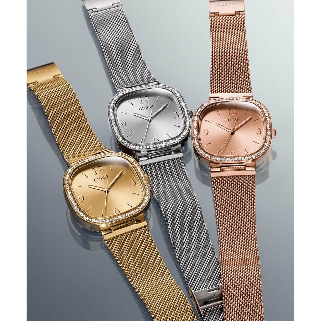 Guess Tapestry Diamonds Silver Dial Silver Mesh Bracelet Watch for