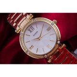 Guess Park Ave South Analog White Dial Gold Steel Strap Watch For Women - W0767L2