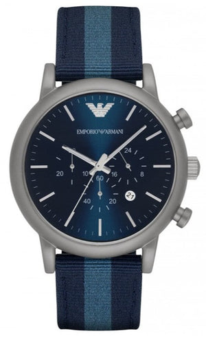 Emporio Armani Luigi Chronograph Quartz Blue Dial Blue Nylon Strap Watch For Men - AR1949